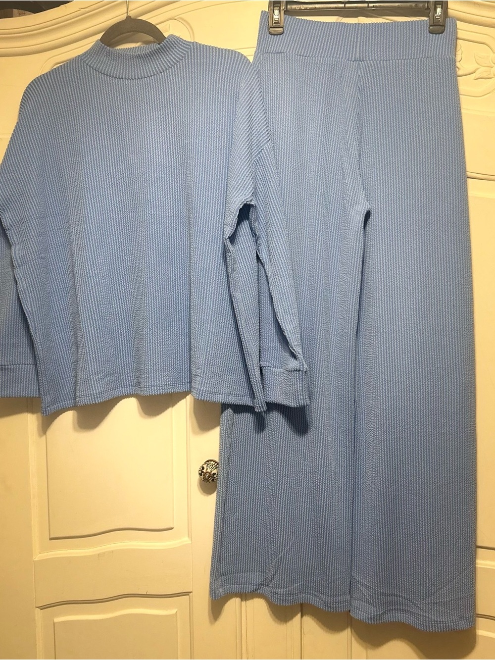 NWOT Zenana Outfitters Light Blue Ribbed Knit Sweater & Wide-Leg Pants Set